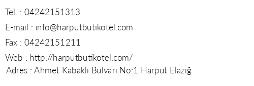 Harput Butik Hotel telefon numaralar, faks, e-mail, posta adresi ve iletiim bilgileri